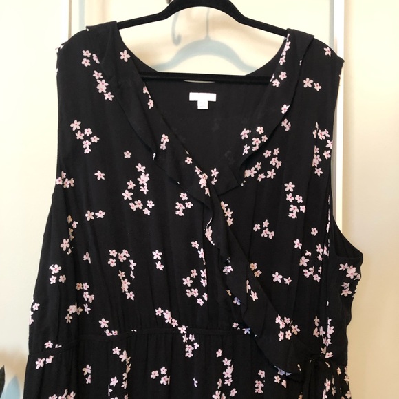 J. Jill Floral Faux Wrap Black Ruffle Flowy Long Maxi Dress - Picture 3 of 6